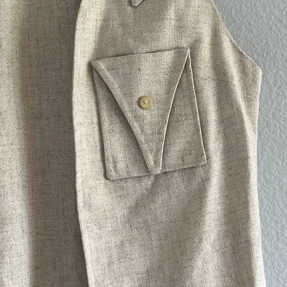 Clobber of London by Mindy Malone Vintage 60's Linen Open Front Vest Khaki OS - Picture 3 of 8